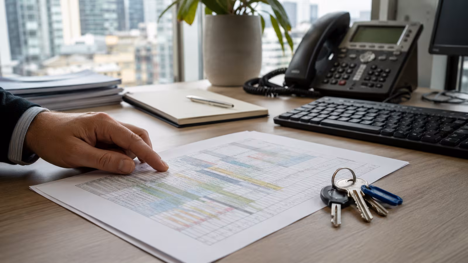 Multi-site compliance schedule on a property manager desk