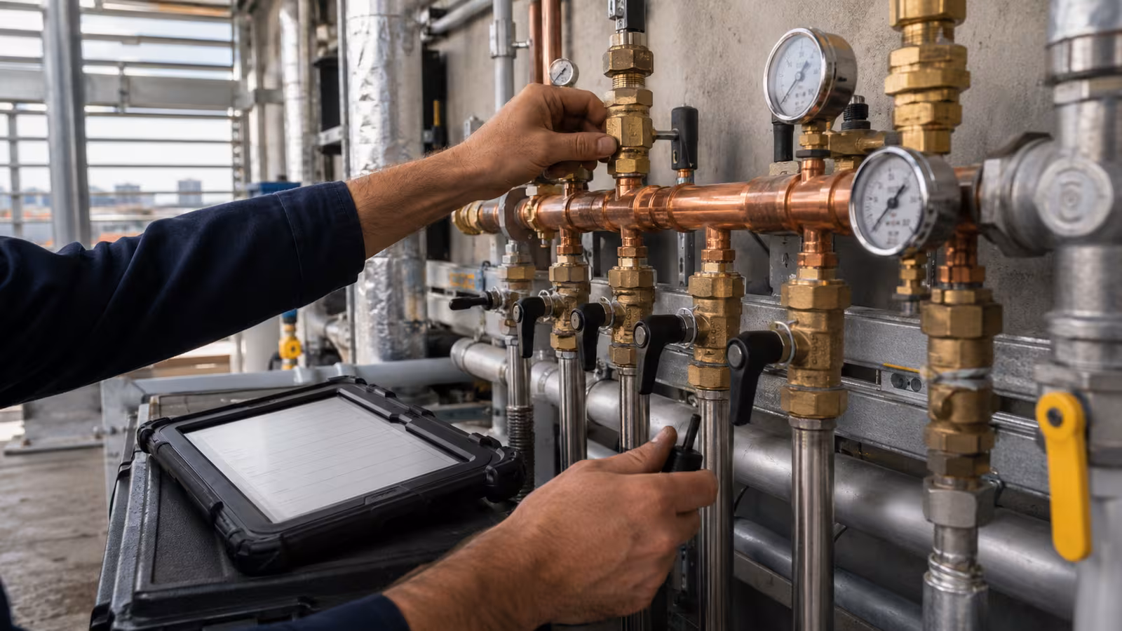 Checking a commercial gas hot-water plant manifold
